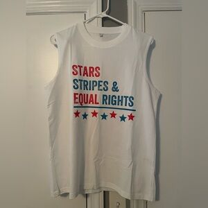 White Sleeveless Top with Stars and Stripes Print